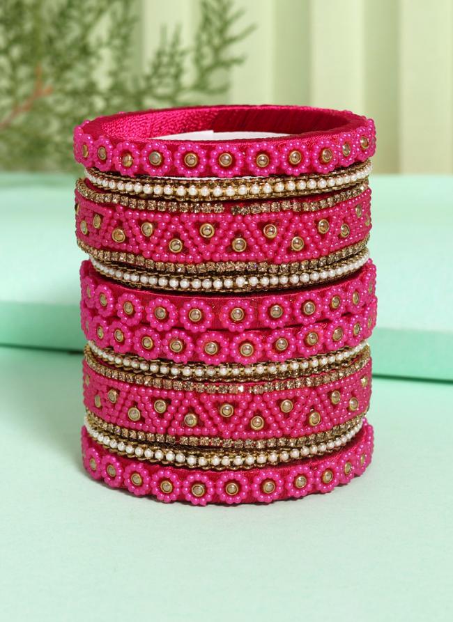   Wedding Wear  Rani Color Thread Bangle Set:-2.4